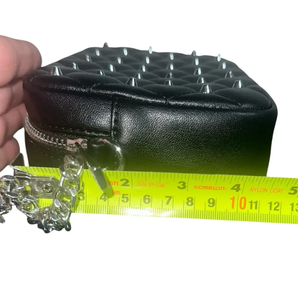 Rebecca Minkoff RM Studded Quilted Faux Leather Crossbody Bag Black Chain Strap